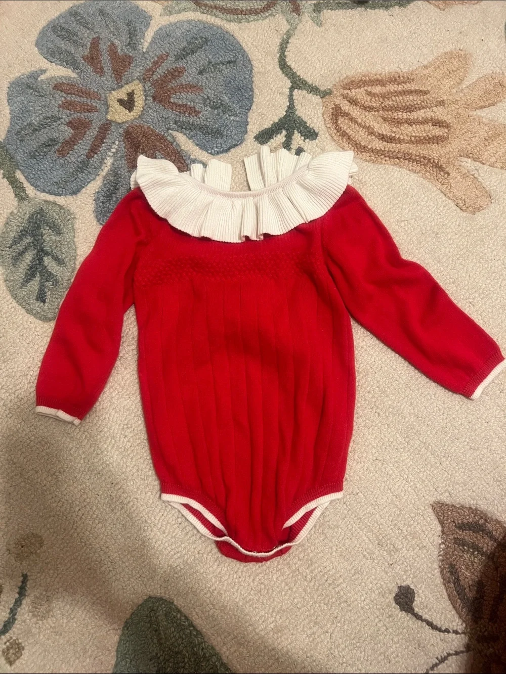 Cat & Jack Red Knit One-Piece with White Ruffle Collar